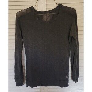 Black Long Sleeve Crew Neck Sweater Top Warm Sheer Shoulders Medium
